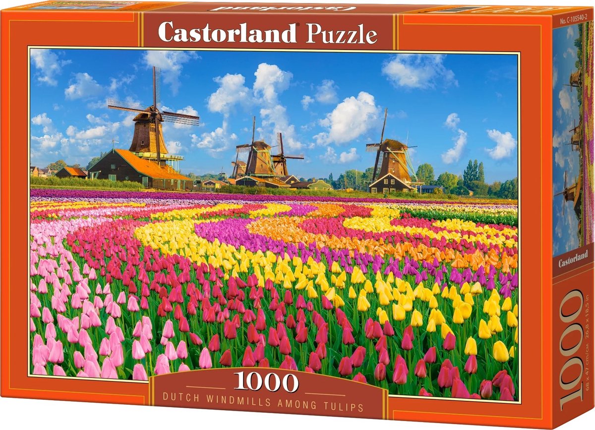 Castorland Dutch Windmills Among Tulips – Puzzel – 1.000 stukjes – Satijnen afwerking – Perfecte pasvorm – Europese kwaliteit