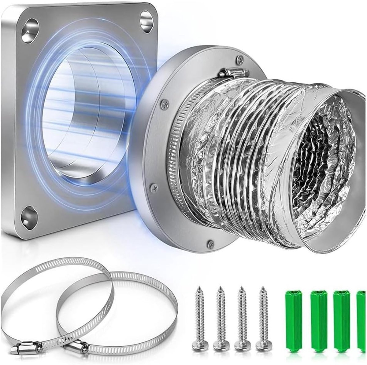 Droger Vent Coupler - Slang Koppeling - Lekvrije Uitlaat - Magnetische Verbinding - 35 cm slang - Aluminium