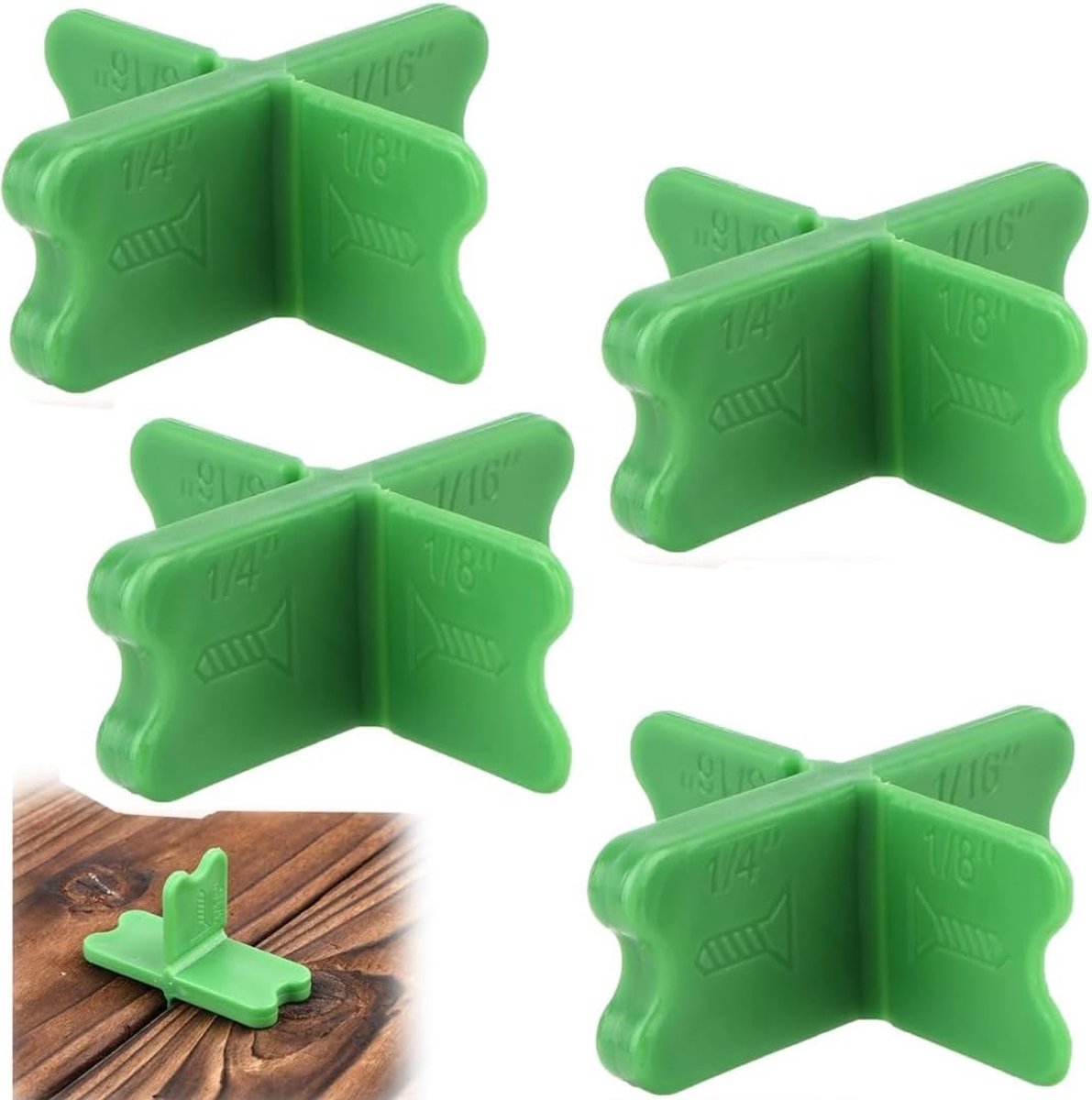 Deck Spacer Tool - Afstandhouders Decking - Terras Bouwen - Vier Dikte Variaties - 4 Stuks - Groen