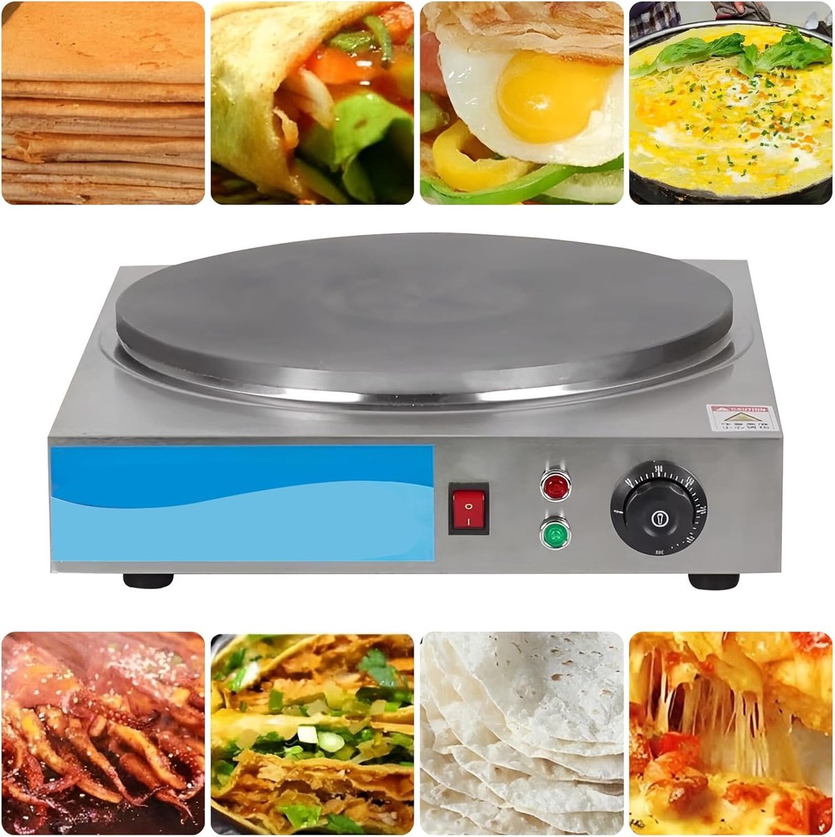 Elektrische Pannenkoekenmaker - Bakplaat - Gelijkmatig Bakken - Instelbare Temperatuur - 40cm Vierkant - Zilver