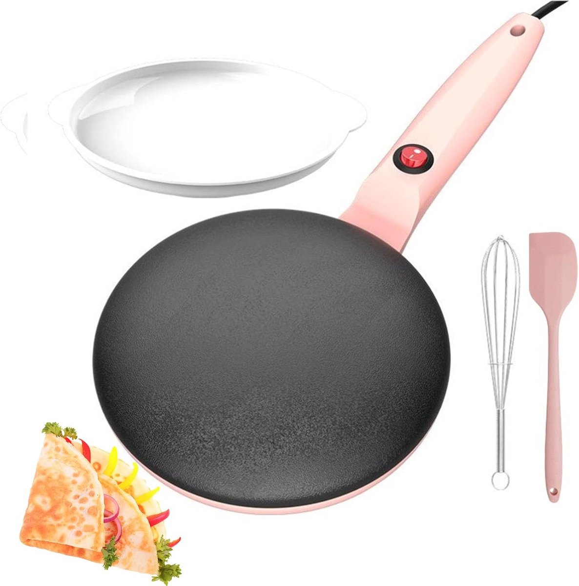 Elektrische Pannenkoekenmaker - Handheld Pannekoek Pan - Thuis Koken - Automatische Thermostaat - 20cm Diameter - Roze