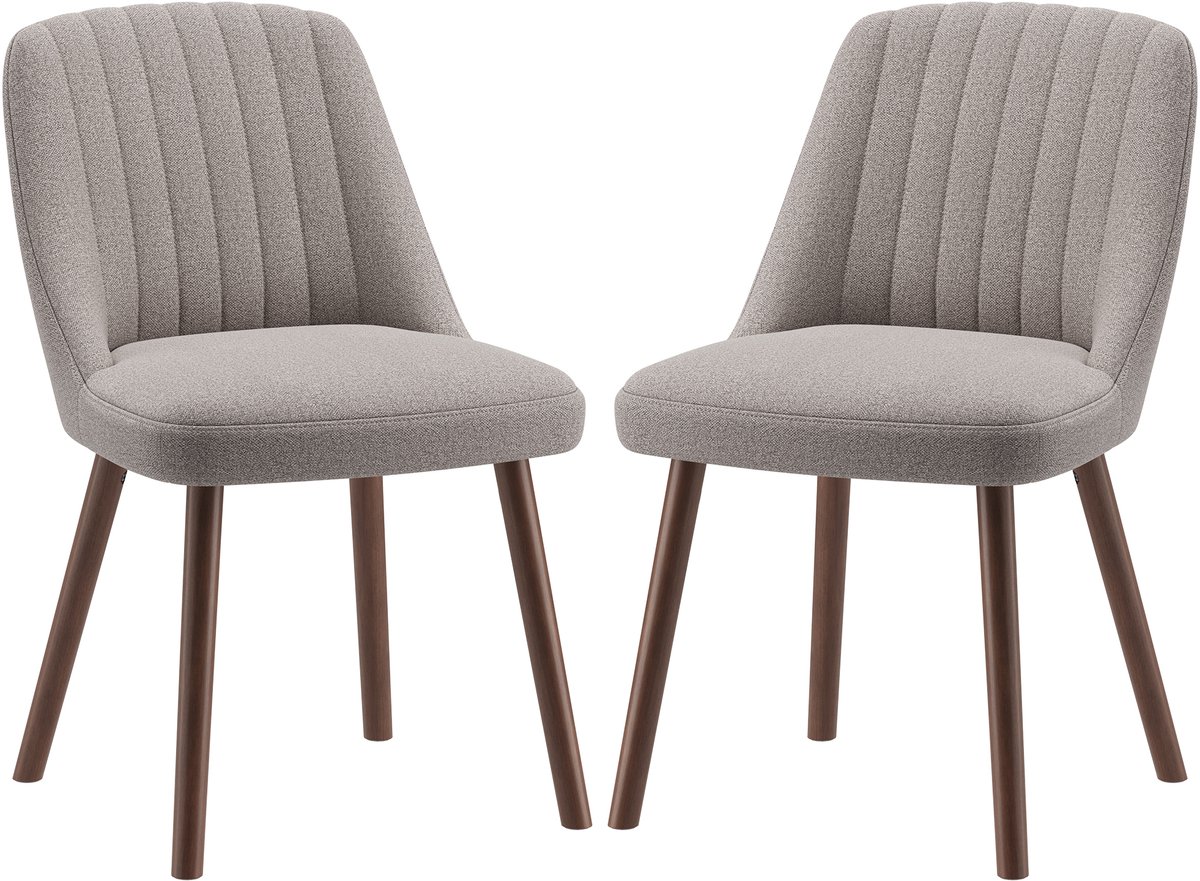 COLAMY Lot van 2 eetkamerstoelen - moderne keukenstoelen met schelpvormige rugleuning - zacht stof - massief houten poten - Scandinavisch design-geschikt voor eetkamer, woonkamer en restaurant-camel