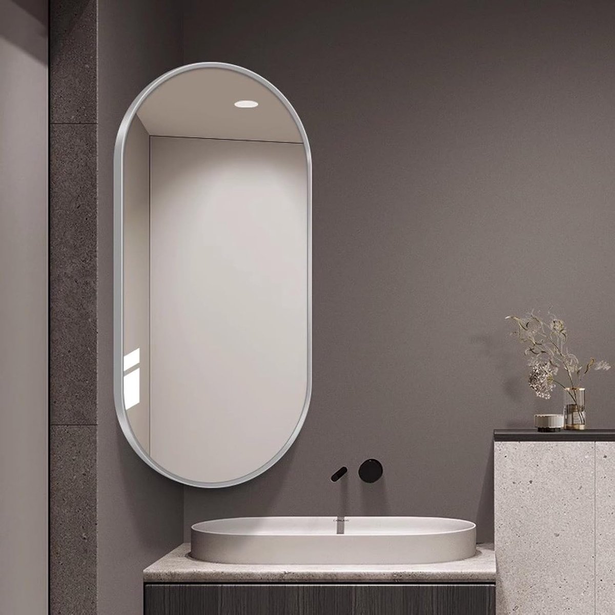 Badkamerspiegel Ovaal - Wandspiegel Draaibaar - Make-up Aanbrengen - Stevig Aluminium Frame - 30 x 50 cm - Wit