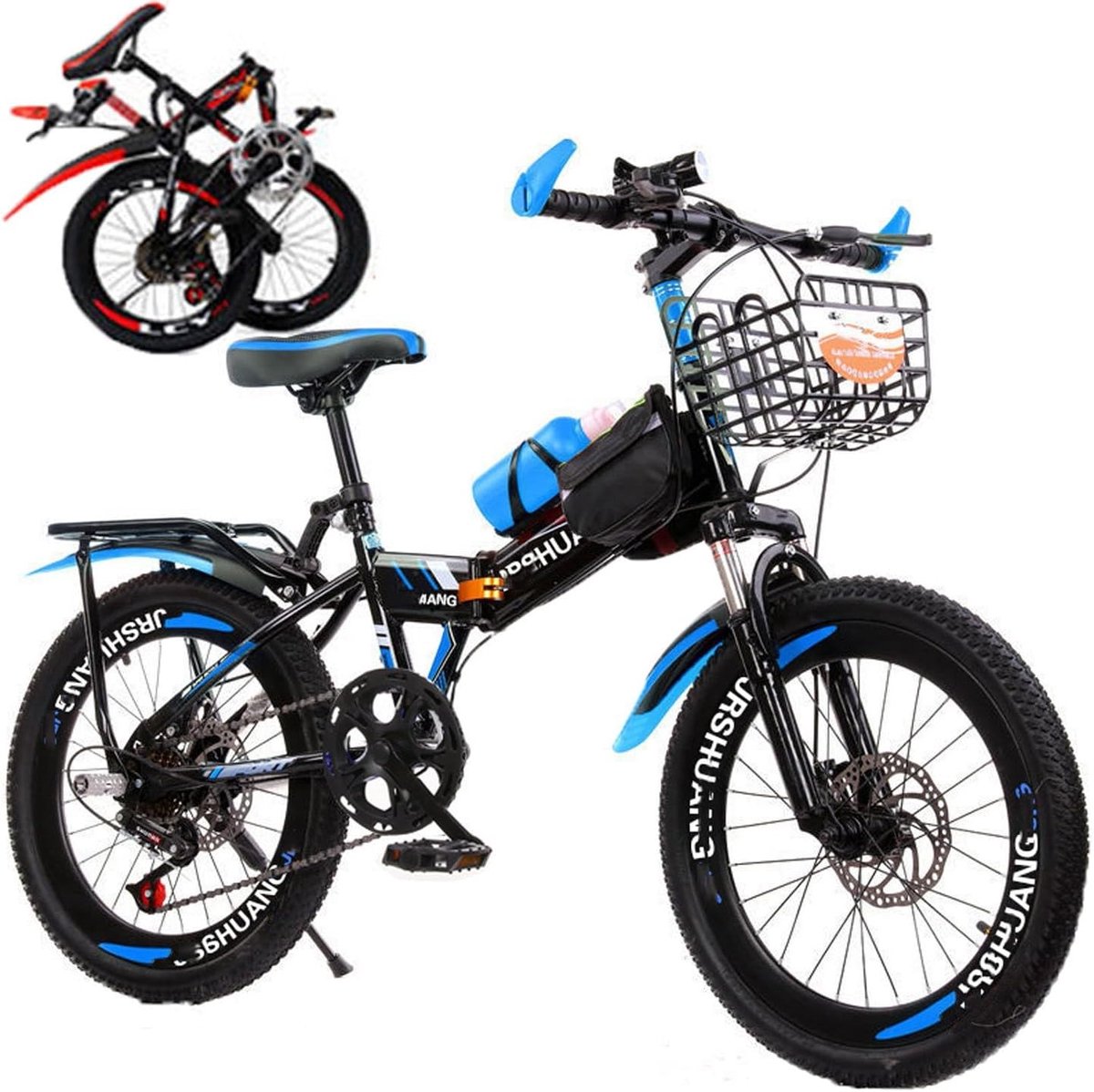 Vouwfiets Carbon Staal Stadsfiets Kinderfiets Comfortabel Fietsen Dubbele Schijfremmen 20 Inch Wielen Zwart