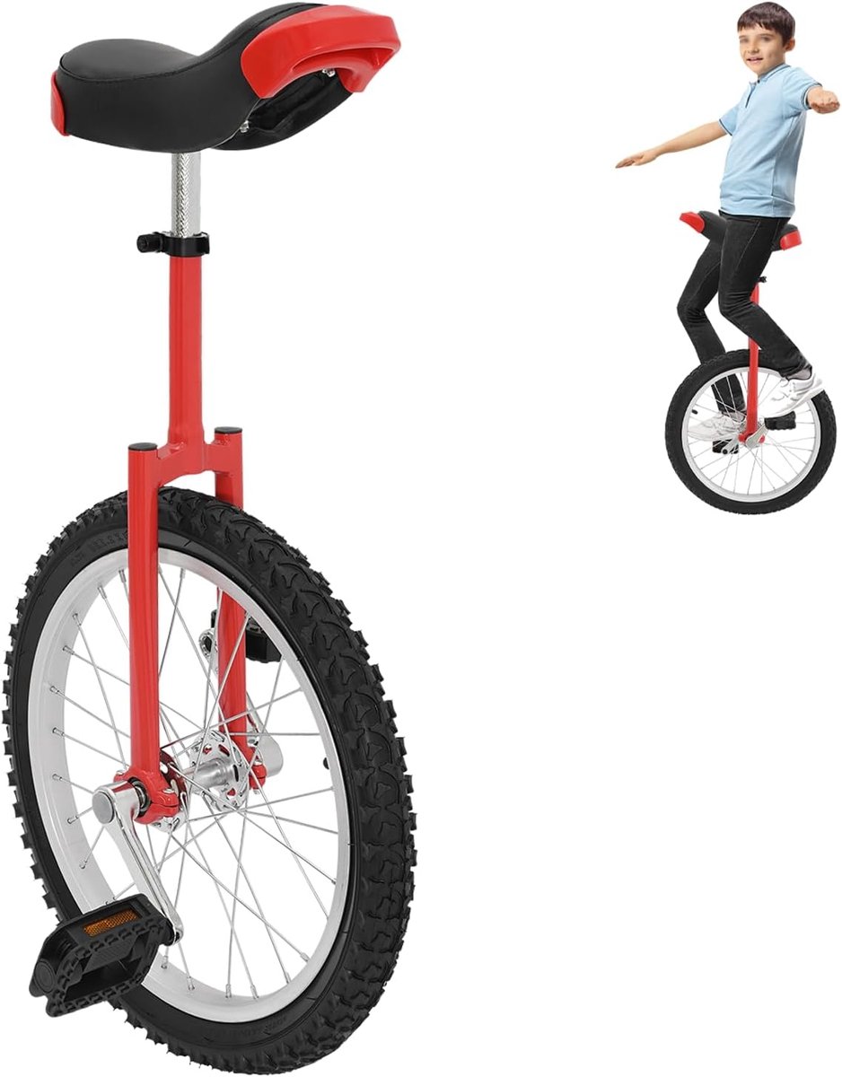 Eenwieler Fiets - Balanstraining Loopfiets - Fitness Balanstraining - In hoogte verstelbaar - 18 inch - Rood