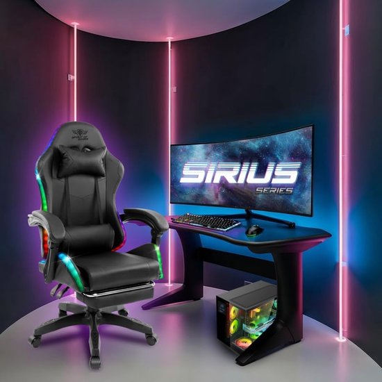 Ergonomische Gamingstoel - Comfortabele Racerstoel - Langdurig Zitten - Met RGB Verlichting - Max 100 kg - Zwart — afbeelding 5