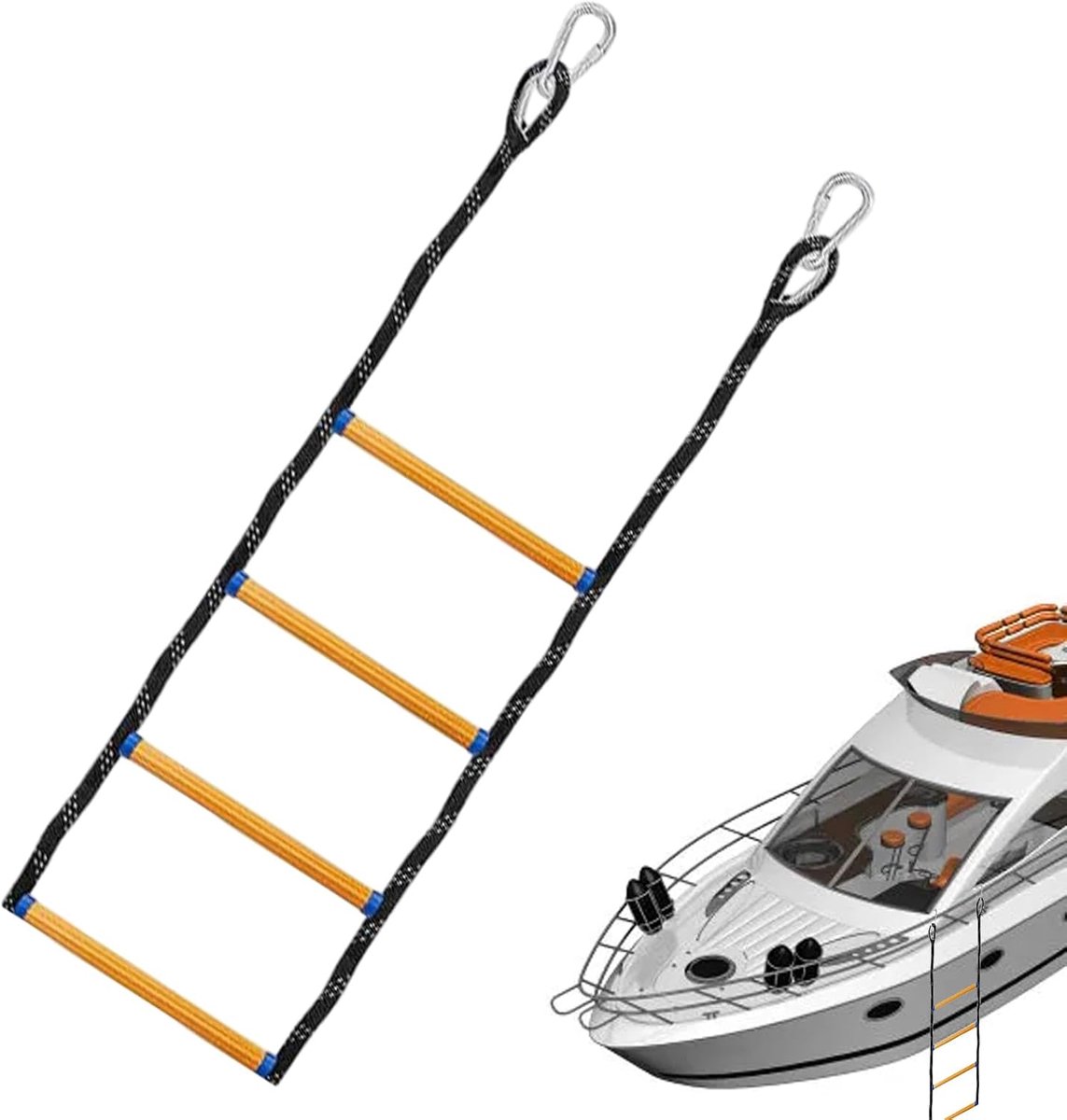 Bootladder Verlengstuk - Touwladder Boot - Veilig Aanmonsteren - Anti-slip Treden - 10 cm Breed - Zwart