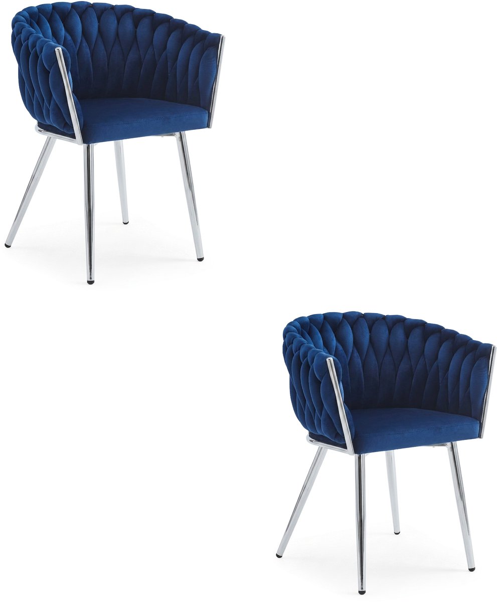 Set van 2 eetkamerstoelen ORION - Donkerblauw fluweel - Zilveren metalen poten - Modern design