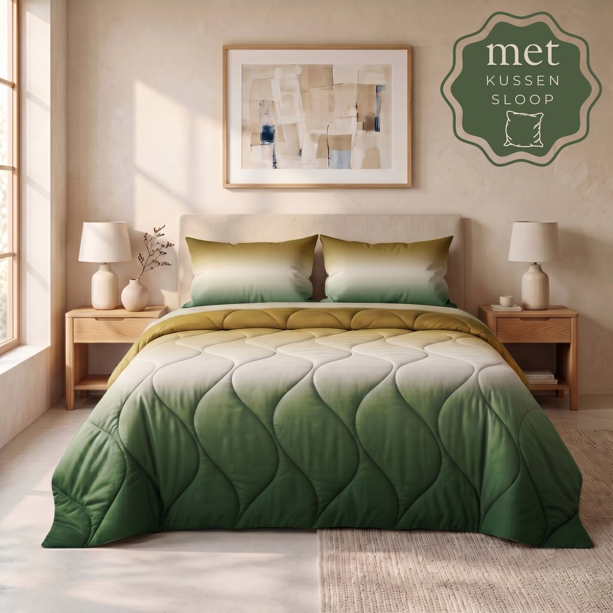 Sleep Comfy - Gradient Zomer Dekbed - 140x200 cm - Groen - met 1 Kussensloop 60x70 cm - Dekbed Zonder Overtrek - Lichtgewicht & Ademend - Anti-Allergie - Geschikt voor Thuis, Camping & Caravan