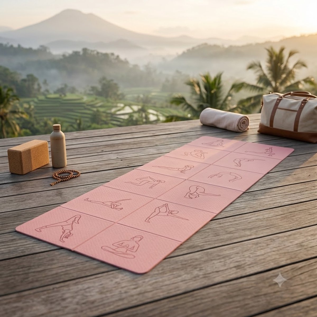 Roze opvouwbare Pilates mat yoga mat unisex 183 x 61 cm 4 mm dik antislip TPE fitness mat reis yogamat voor yoga pilates stretching thuis fitness draagbare trainings mat thumbnail 2