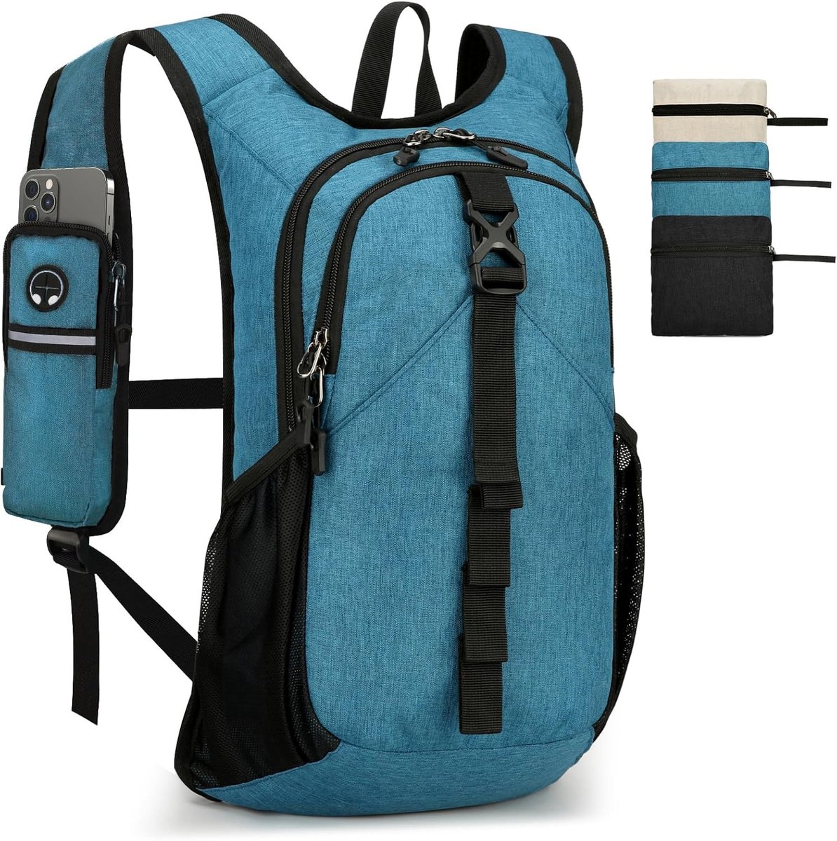 Bobypet - Reistas - 15L Opvouwbare wandelrugzak voor dames en heren – kleine, lichtgewicht dagrugzak met telefoonvak, waterdicht en opvouwbaar – geschikt voor wandelen, trekking en outdooractiviteiten – zeeblauw – één maat