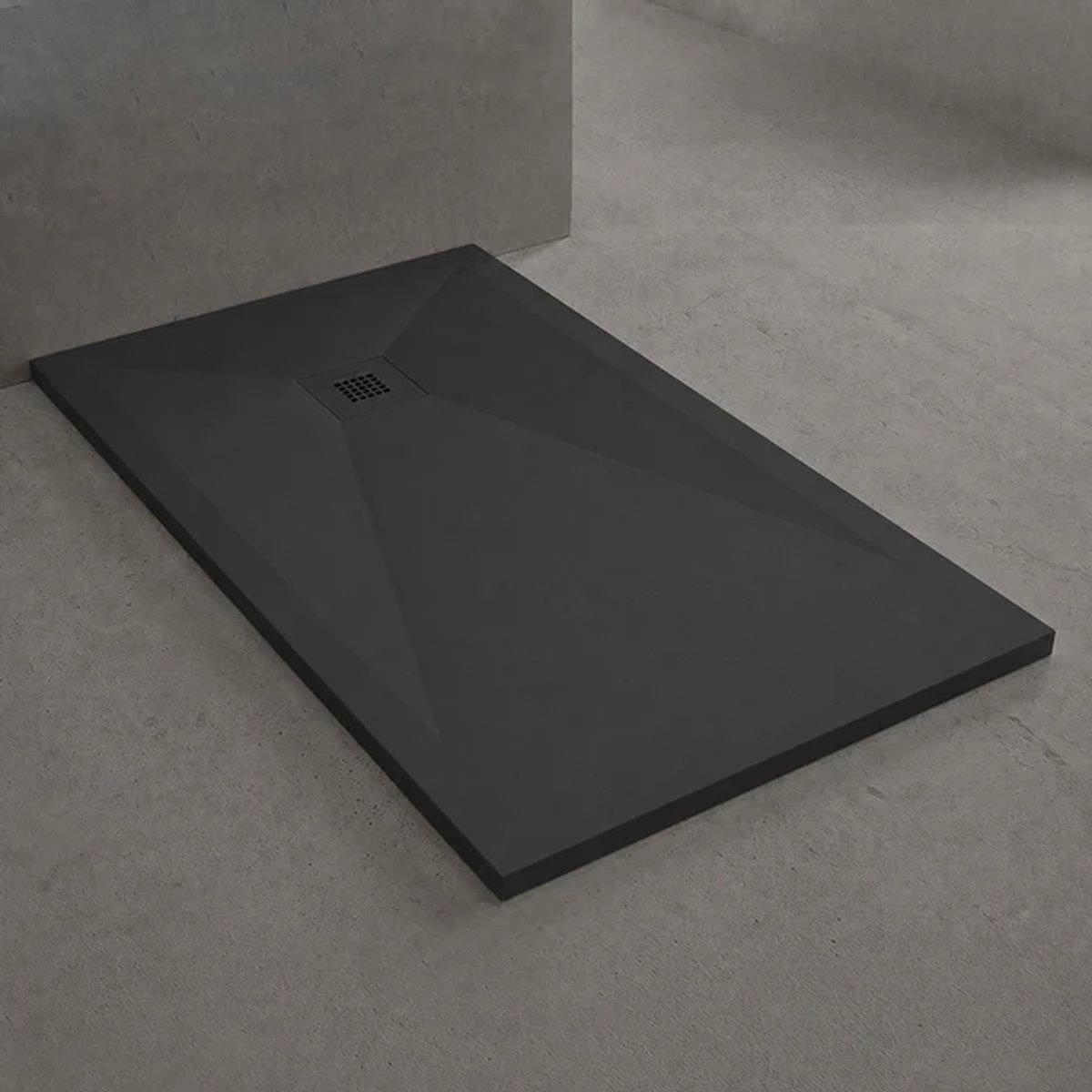 ILYA PLUS Douchebak Composiet 140x90 cm - Mat zwart - Extra Plat 3 cm - Antislip - Incl. Sifon
