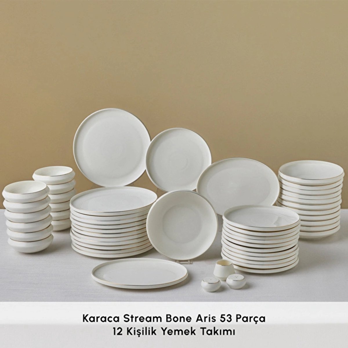 Karaca Stream Bone Aris - New Bone Serviesset – 53-delig – 12 Personen – Goud