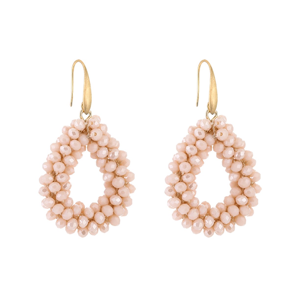 Crystal Bead Teardrop Drop Earrings – Luxe Kristal Druppel Oorbellen – RVS - Beige