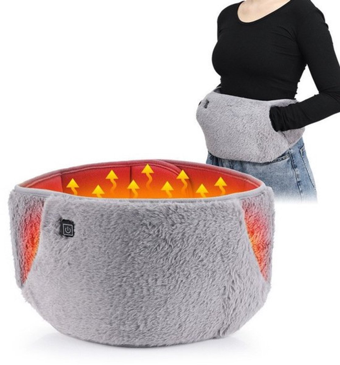 Draadloze heupgordel met drie verstelbare standen | Elektrisch verwarmingskussen voor dames, inclusief tasje en temperatuurregeling in drie standen (grijs)
