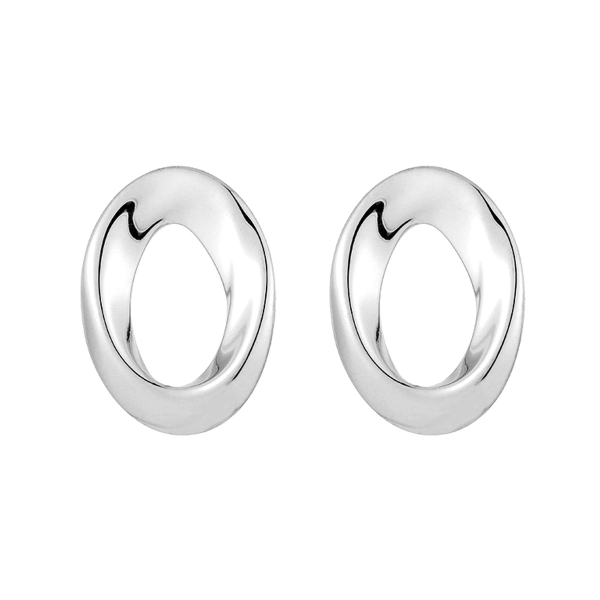 Stainless Steel Sculptural Oval Open Stud Earrings – Luxe Sculpturale Oorbellen – RVS - Zilver