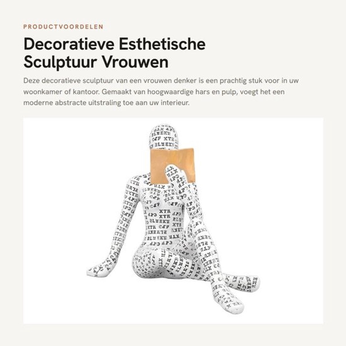 Standbeeld Vrouwen Denker - Decoratieve Sculptuur - Beeldjes voor Binnen - Hars/Pulp - Uniek Ontwerp - Elegante Details - Beeldje