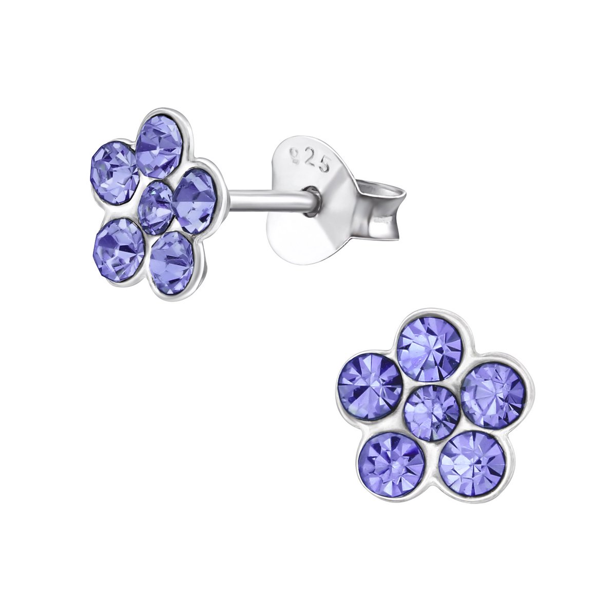 Oorbellen meisje bloem - zilver - paars - kristal
