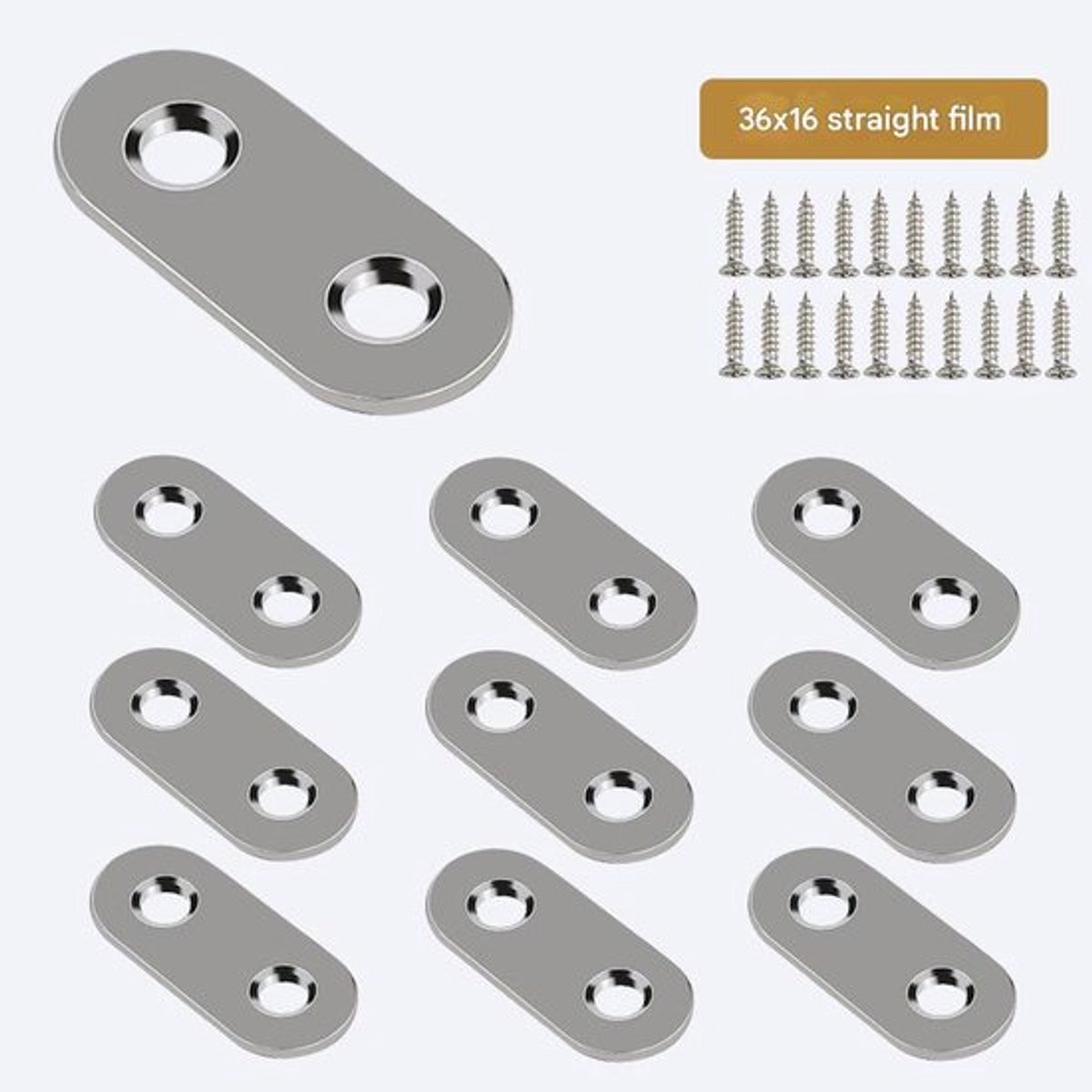 Verpakking van 10 stuks 36*16mm rechte beugels met schroeven, roestvrijstalen platte beugels, reparatiebeugels, platte plaatbeugels, roestvrijstalen rechte beugels.