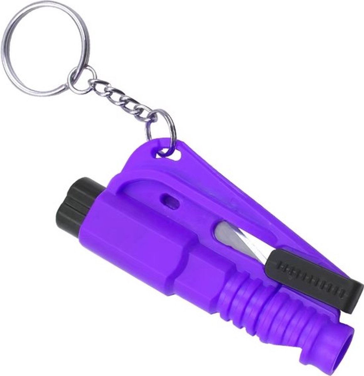 Noodhamer sleutelhanger | Veiligheidshamer | 3 in 1 | Paars | Auto hamer | Gordelsnijder | Autoruit breker | Noodfluit |