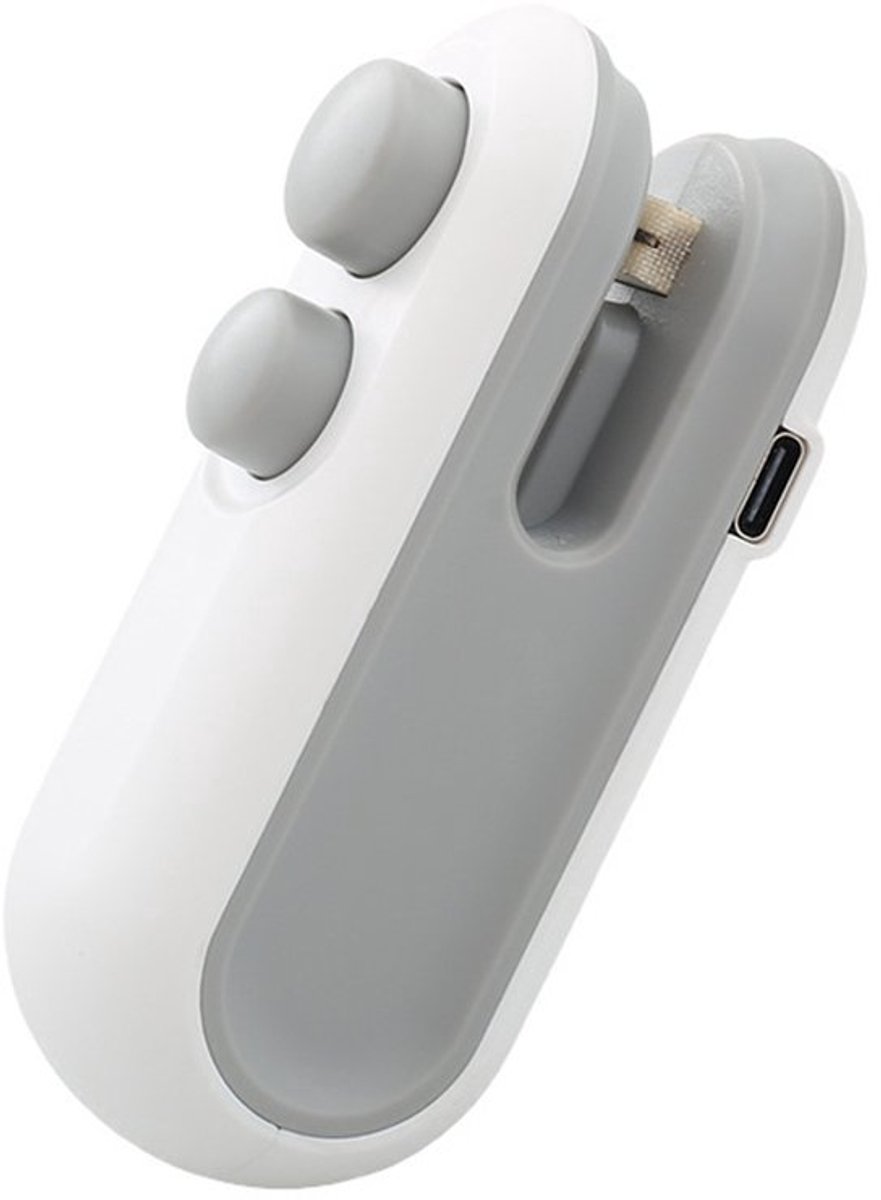 2-in-1 oplaadbare chipszaksealer met snijder, draagbare USB-C warmtesealer voor chips, warmtesealapparaat voor zakken voor snacks (wit)