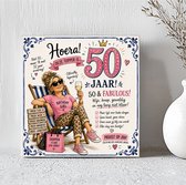 Tegel Sarah, Deze topper is 50 jaar- 50 jaar vrouw- 50 cadeau- tegeltje zonder houder- roze