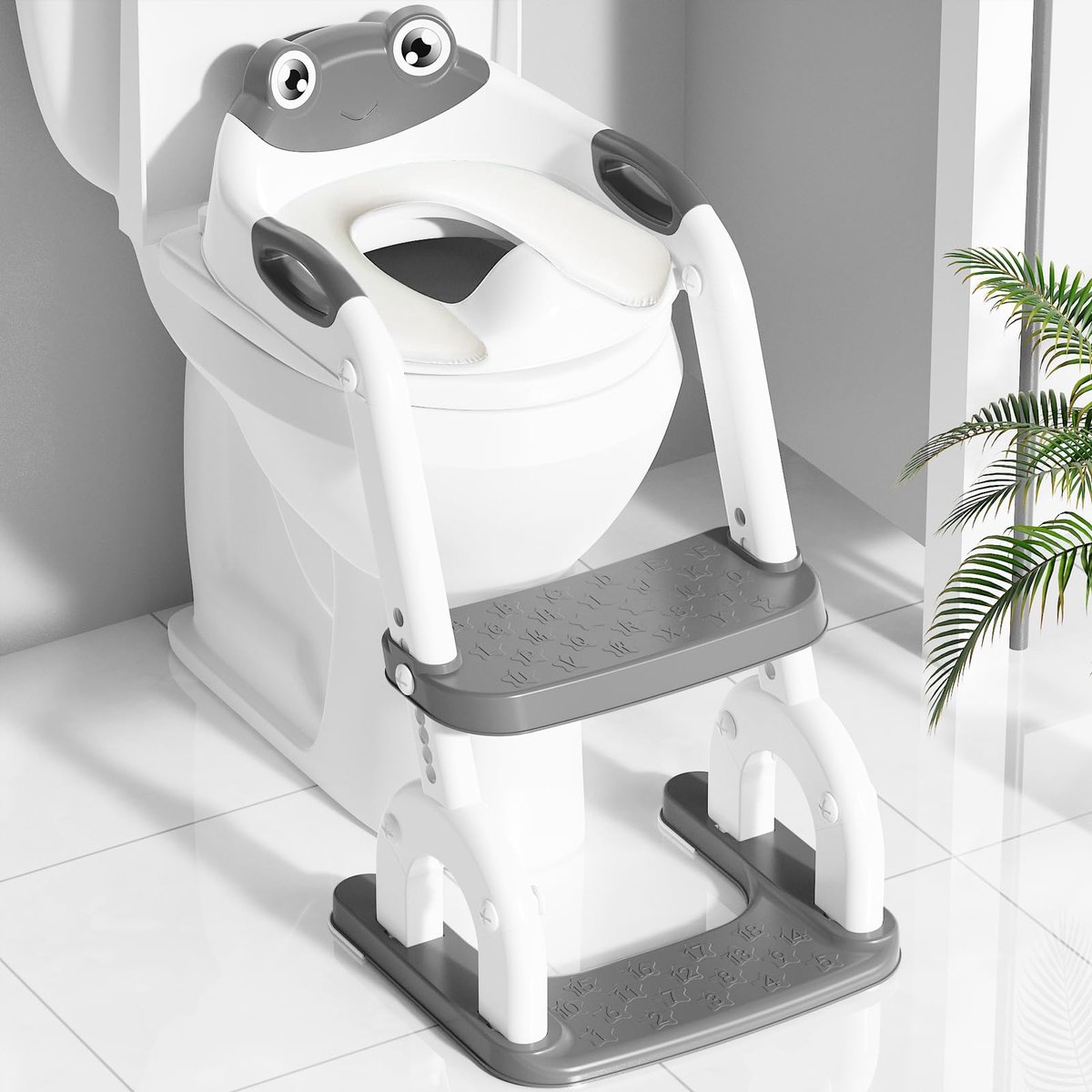 SnelShoppen - Toiletbril voor Kinderen met Trap, 8-voudig in Hoogte Verstelbaar, Extra Brede Treeplank, Antislip Toilettrainer met Zachte Zitting en S