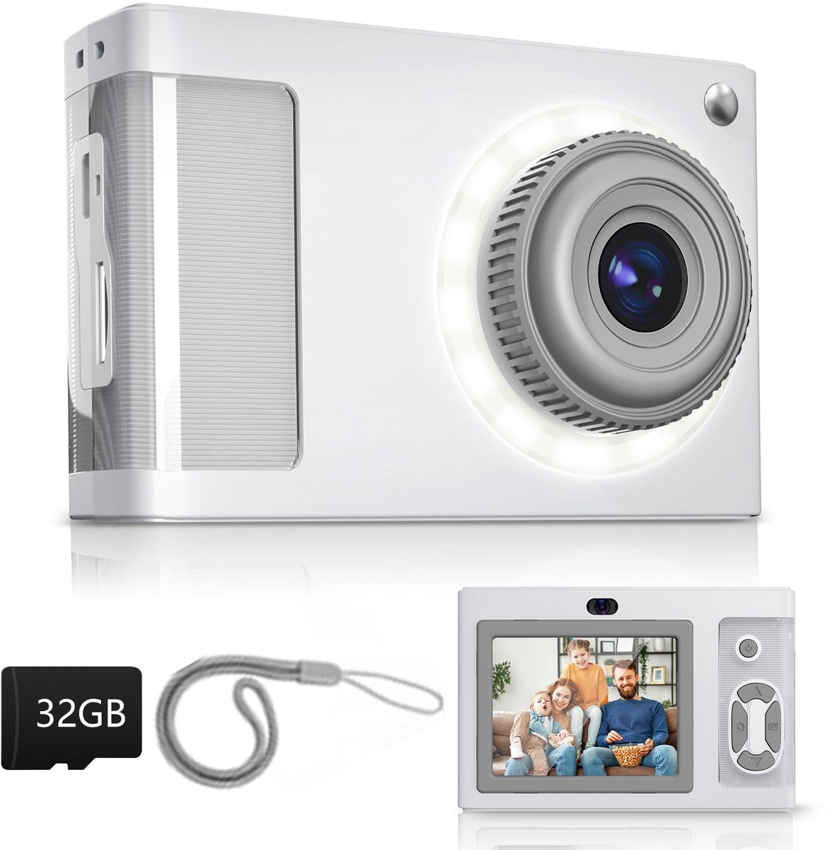 SnelShoppen - Digitale Camera voor Kinderen 1080P, Vintage Cameratoestel met 2.4" IPS-scherm, 16 LED Verlichting, Ideaal Cadeau voor Tieners en Beginn