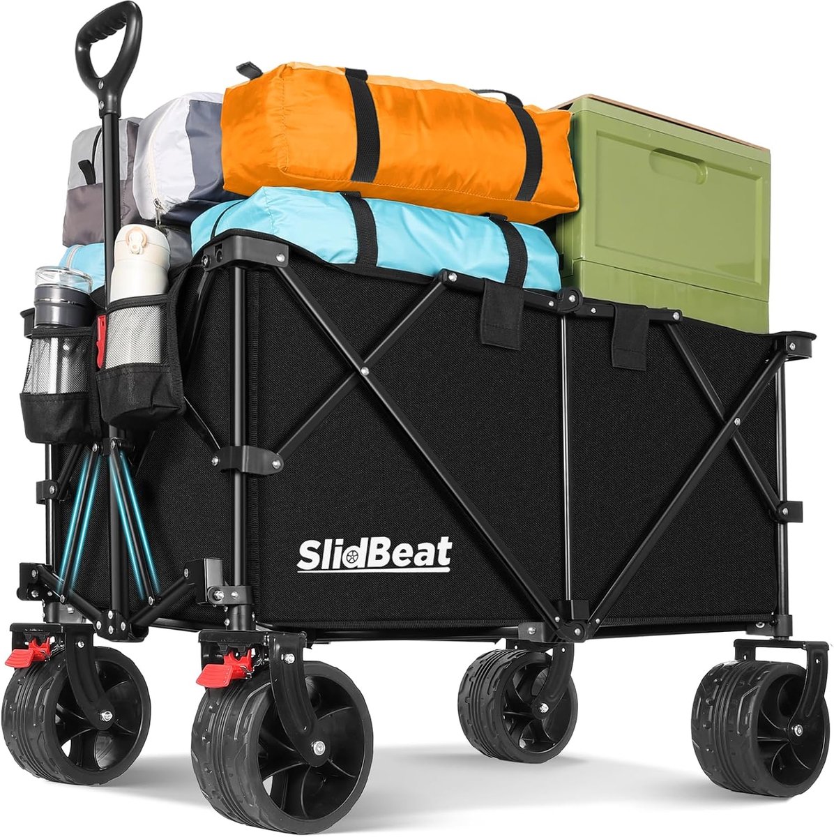 SnelShoppen - SLIDBEAT 200 kg Opvouwbare Festivalwagen met All-Terrain Wielen, Zwaar Belastbare Kar voor Camping, Tuin, Vissen en Winkelen - Inclusief