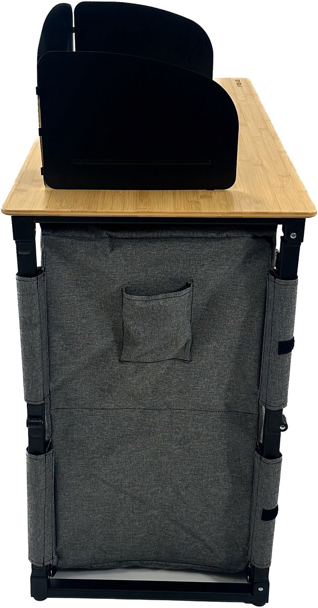 EveBase Flex Essential - Campingkeuken - Inklapbare Campingkast met Windscherm - Bamboe - Grijs/Zwart — afbeelding 3