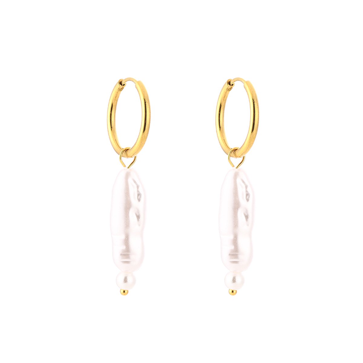 Stainless Steel Freshwater Pearl Charm Hoops – Luxe Parel Oorringen – RVS - Wit