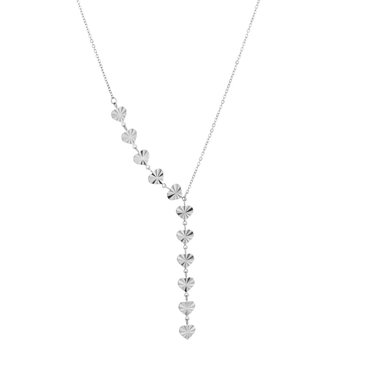 Luxe Y-Ketting Stainless Steel - Elegante Schakelketting met Gestructureerde Hartjes - Chique Dames Sieraad - Zilver
