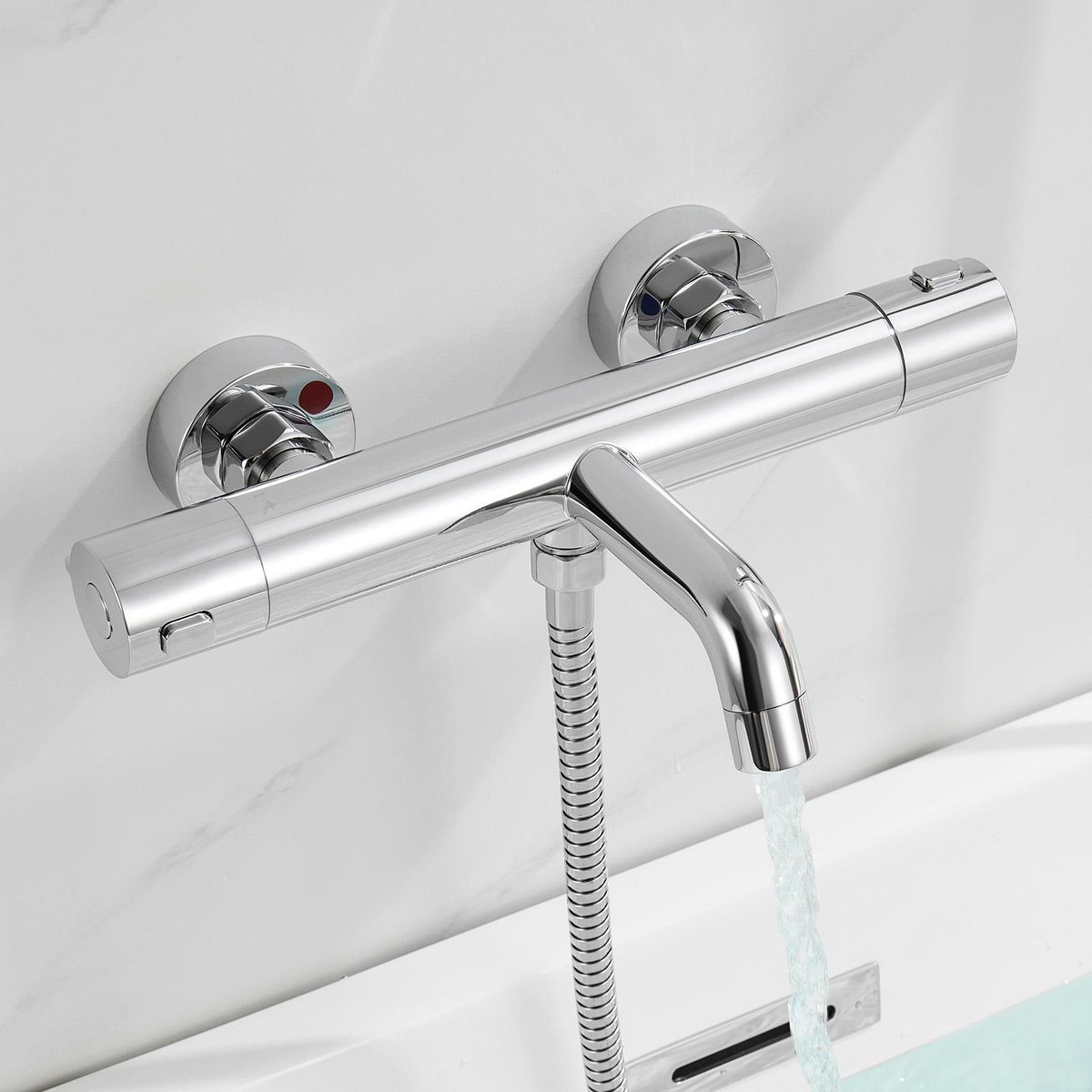 Auralum Max Thermostatische Badkraan - Thermostatische Douchekraan - Hartafstand 15 cm - Waterbesparend - Thermostaatkraan - Incl 38°c Veiligheidsslot - Chroom
