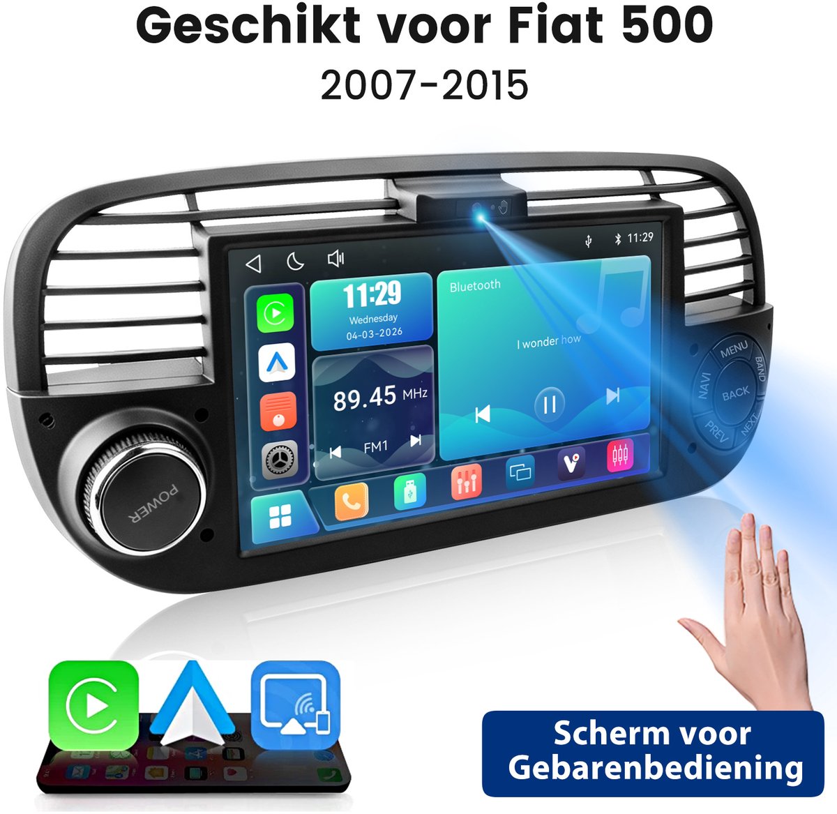 Junsun linux Autoradio Met Bluetooth Geschikt voor Fiat 500 2007-2015 - Draadloze CarPlay & Andriod Auto - GPS Multimedia - 7 inch Touchscreen - Stuurwielbediening - WiFi - RDS - Gebarenherkenning - zwart