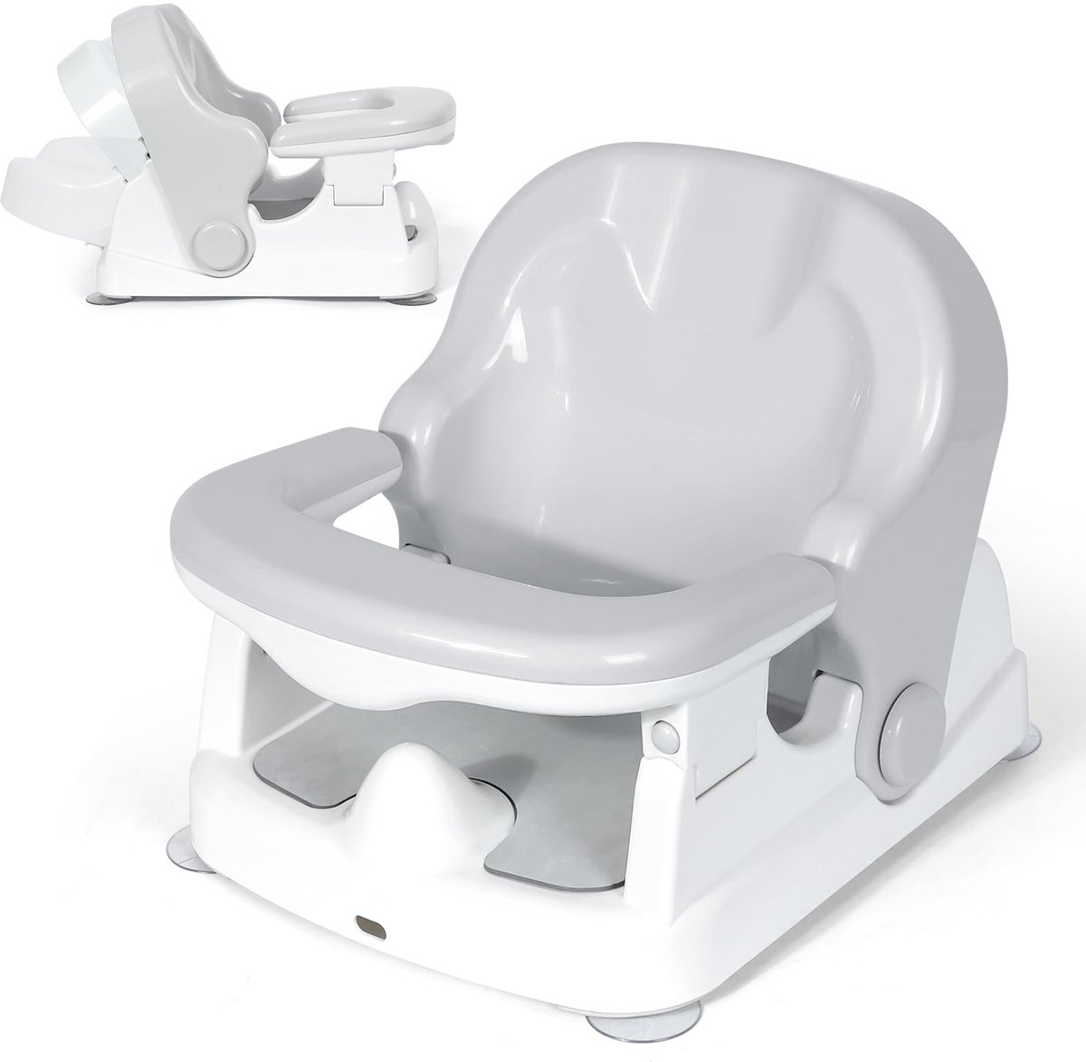 SnelShoppen - Veelzijdige Babybadzitje met Rugleuning, Verstelbaar in Drie Standen, Antislip, Krachtige Zuignap, Grijs, Voor Baby's van 3-24 Maanden