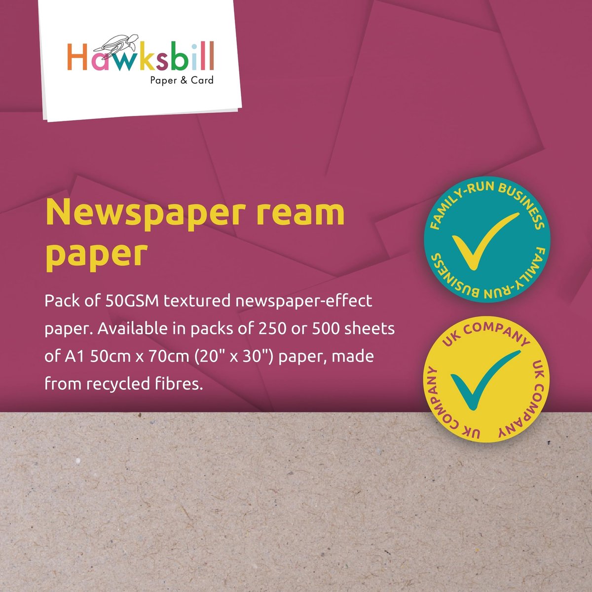SnelShoppen - Hawksbill Krantenpapier Inpakpapier Ream 50cm x 75cm - 500 Vellen - Ideaal voor Feest, Verpakking, Knutselen, en Meer
