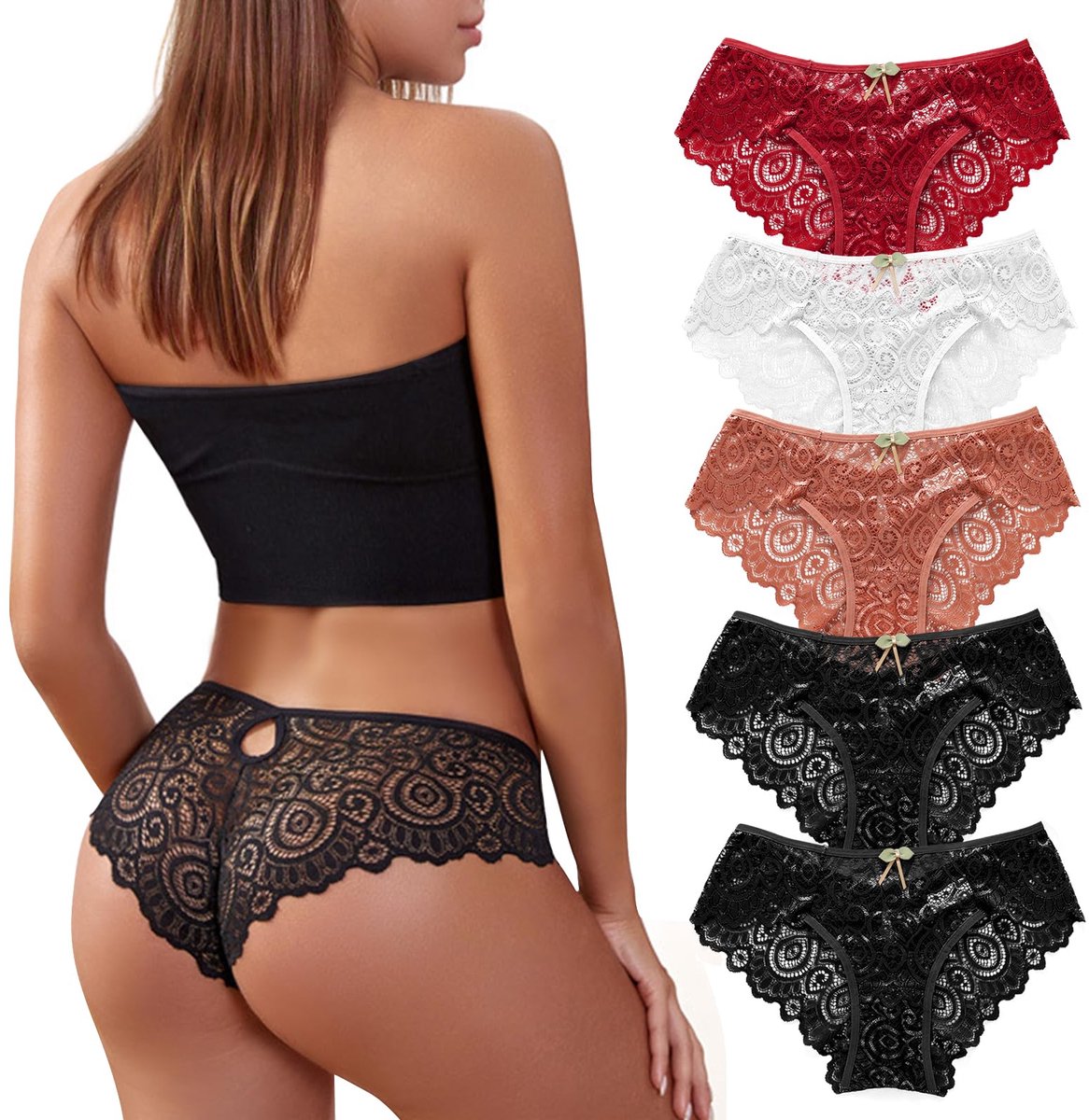 SnelShoppen - 5 Stuks Dames String Set Kanten Onderbroeken Sexy Lingerie Tanga Vrouwen Slip Ademend Ondergoed Comfortabel Slipje Bikini Zacht voor Fee