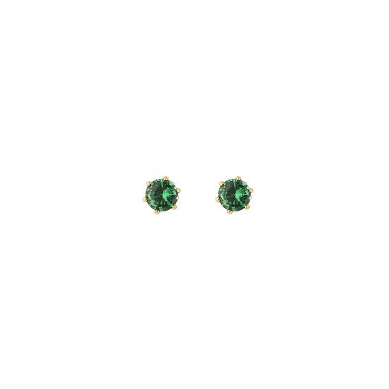 Deux boucles d'oreilles dorées avec une pierre de zircone vert vif.