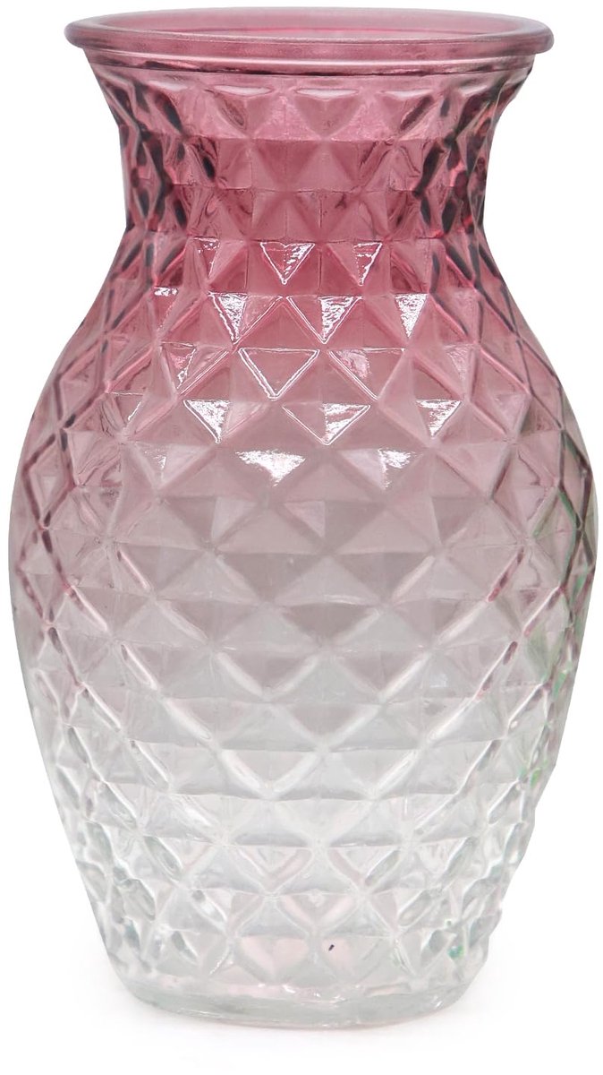 SnelShoppen - Glazen Getailleerde Bloemenvaas - Moderne Roosterontwerp - Helder Roze - Perfect voor Tuin, Keuken, Feest