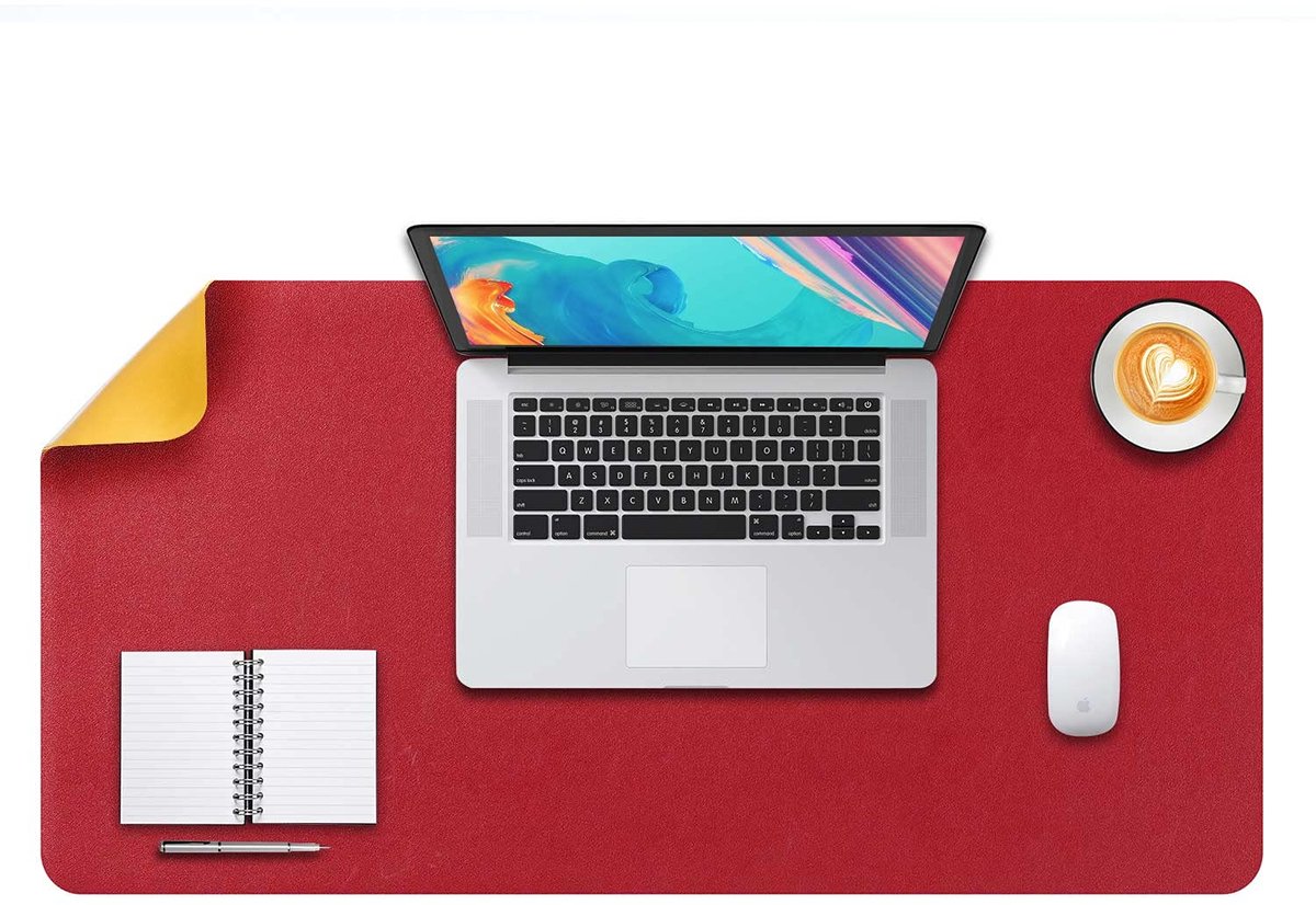 SnelShoppen - Bureau Pad Grote, Bureaulegger, Uitgebreide Muis Mat XL, Dual-Side Gebruik PU Leer Waterdicht 80 x 40cm in Rood/Geel voor Thuis en Kanto