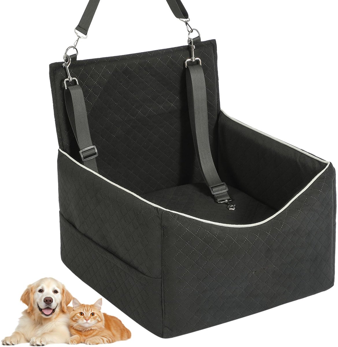 SnelShoppen - Hondenautostoel voor Kleine en Middelgrote Honden - Dikke Bekleding, Verhoogde Hondenstoel, Afneembaar en Wasbaar, Reisbed voor Honden t