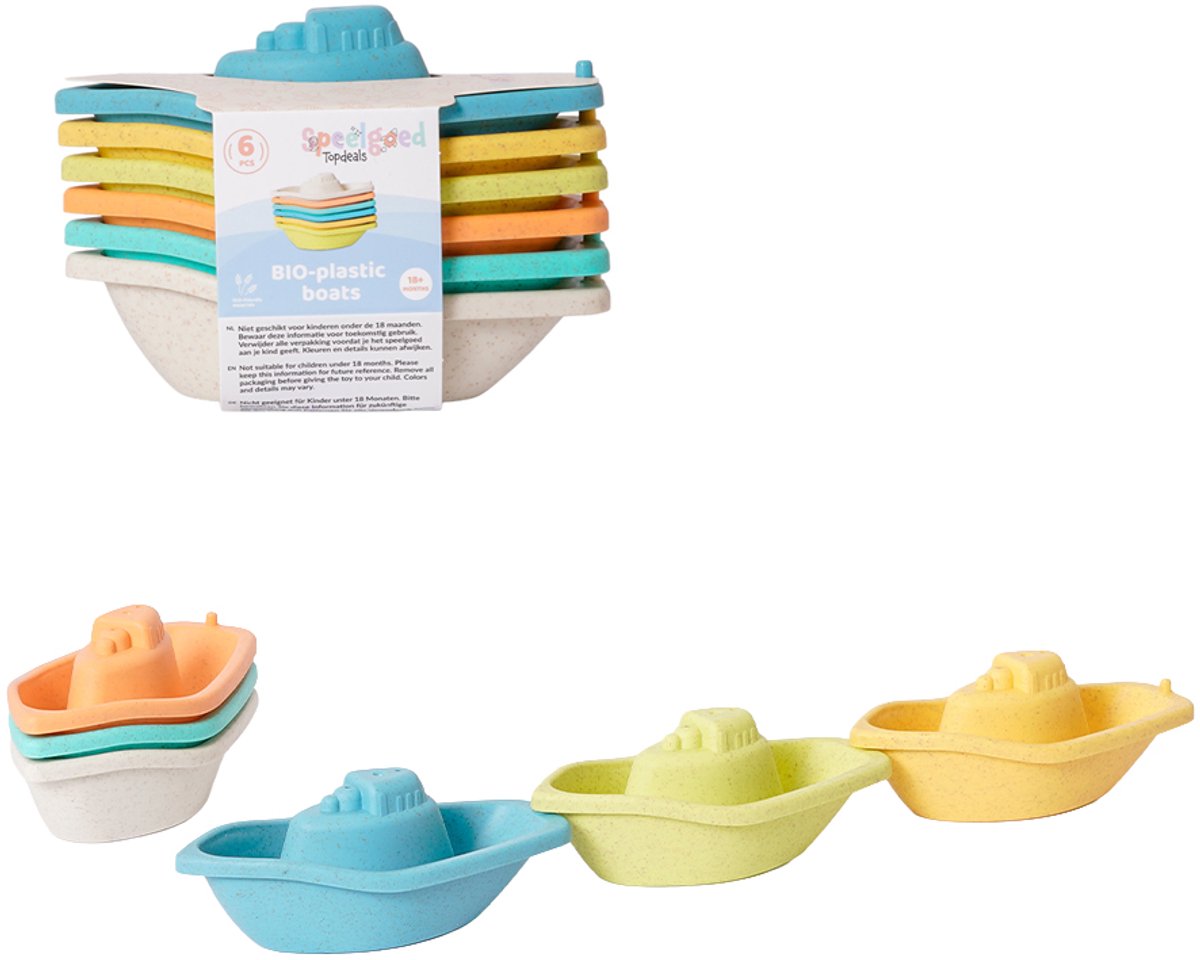 Speelgoedtopdeals - BIOplastic Bootjes 6-delig - Badspeelgoed - Duurzaam Speelgoed