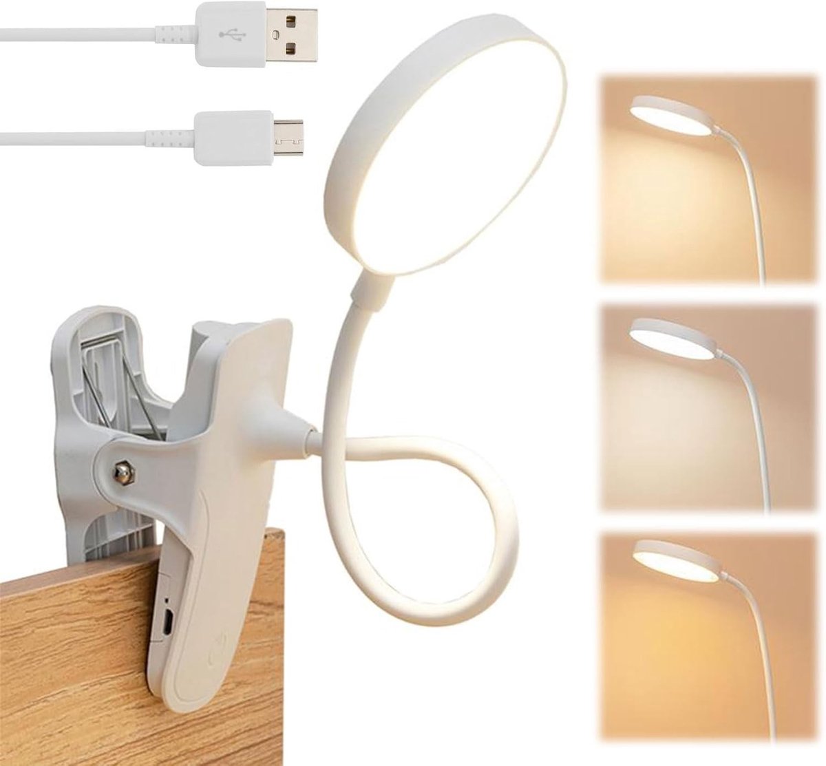 Oplaadbare leeslamp met clip en 3 kleurtemperaturen - Dimbaar en flexibel voor bed, reizen