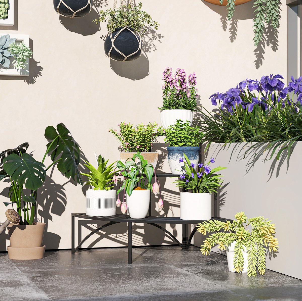 Hoekkast Met 3 Niveaus – Ruimtebesparend Voor Hoeken – 87 X 60 X 60 Cm – Metaal – Zwart – Voor Planten, Schoenen En Decoratie