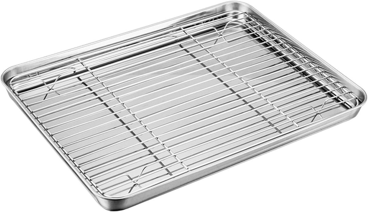 Baking tray met koelrek van roestvrij staal bakplaat bakvorm en taartrek 31 5 x 24 6 x 2 5 cm veilig en eenvoudig schoon te maken ideaal voor bakken en grillen