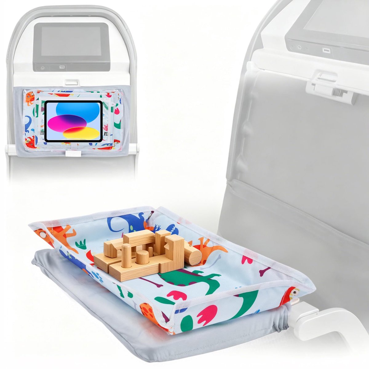 SnelShoppen - Reistafel voor Vliegtuigen Kinderen 39x26 cm - Waterdichte Tablet-afdekking en Tablettas - Organiser voor Vliegtuigstoel - Speeltafel Ki