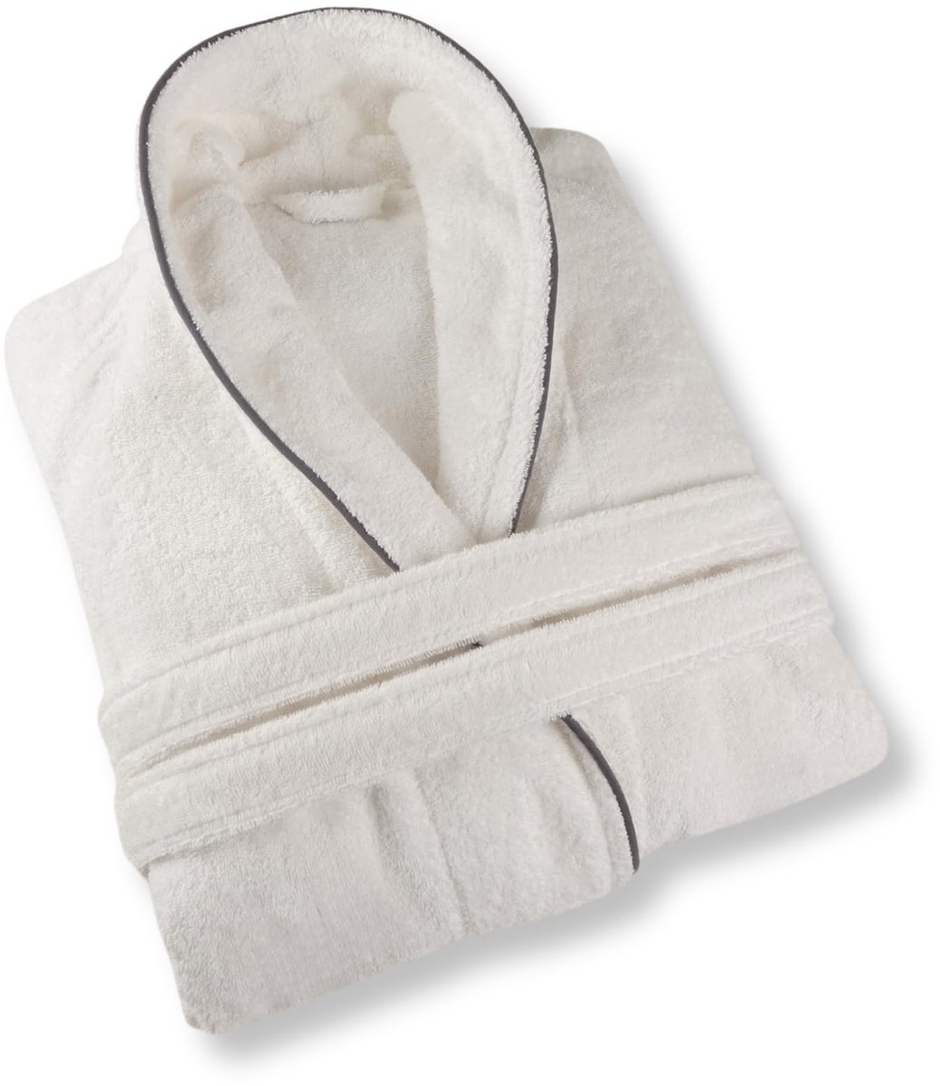 SnelShoppen - Badjas Heren van Katoen 430 g/m², Extra Zacht en Comfortabel, Oeko-Tex Gecertificeerd, Sauna-Badjas, Wit-Grijs, Maat S/M/L/XL/XXL