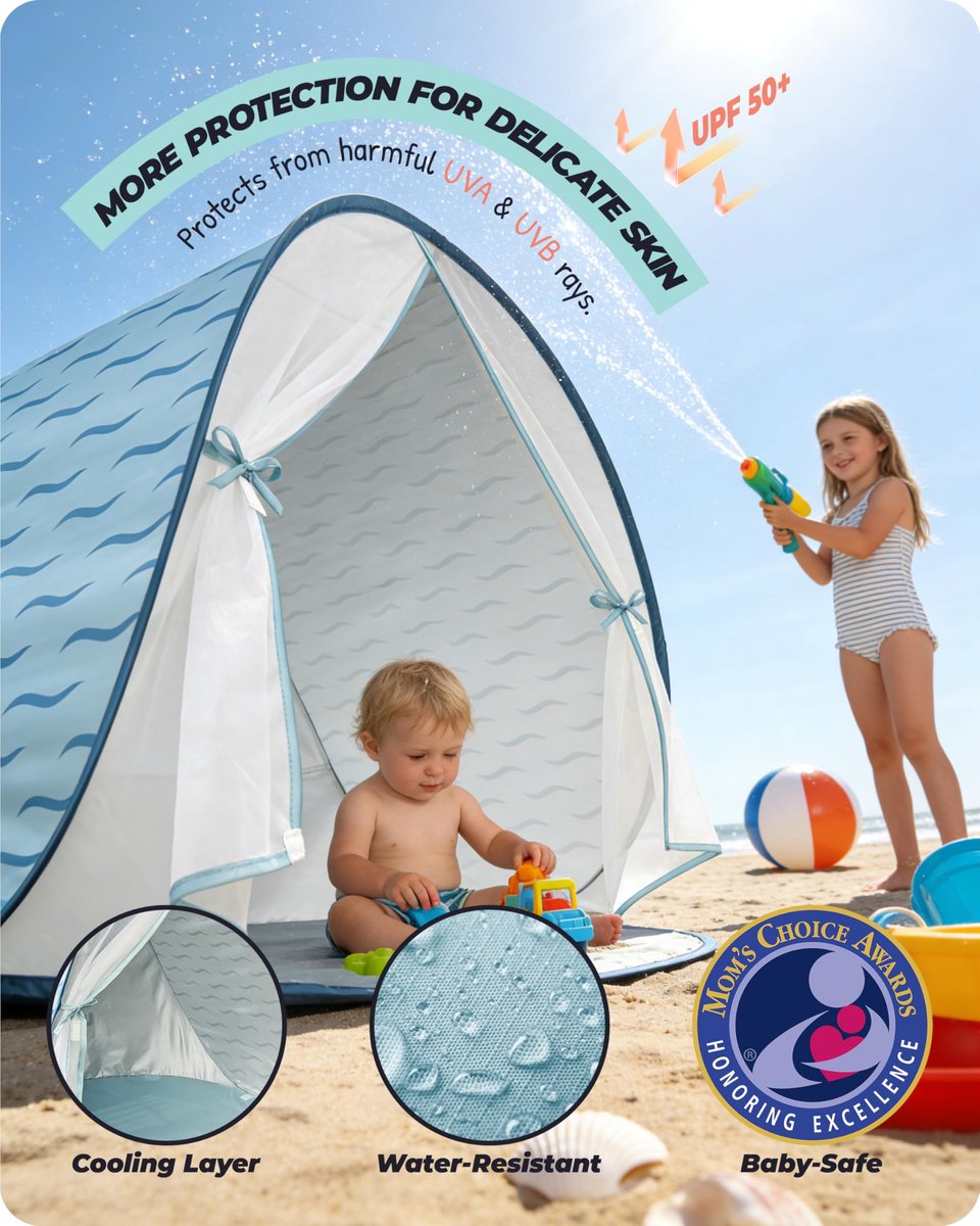 SnelShoppen - Pop-up Strandtent Blauw - Eenvoudig Opzetten - UV Bescherming - Ideaal voor Vakantie, Camping, Tuin en Kinderen - Lichtgewicht en Compac