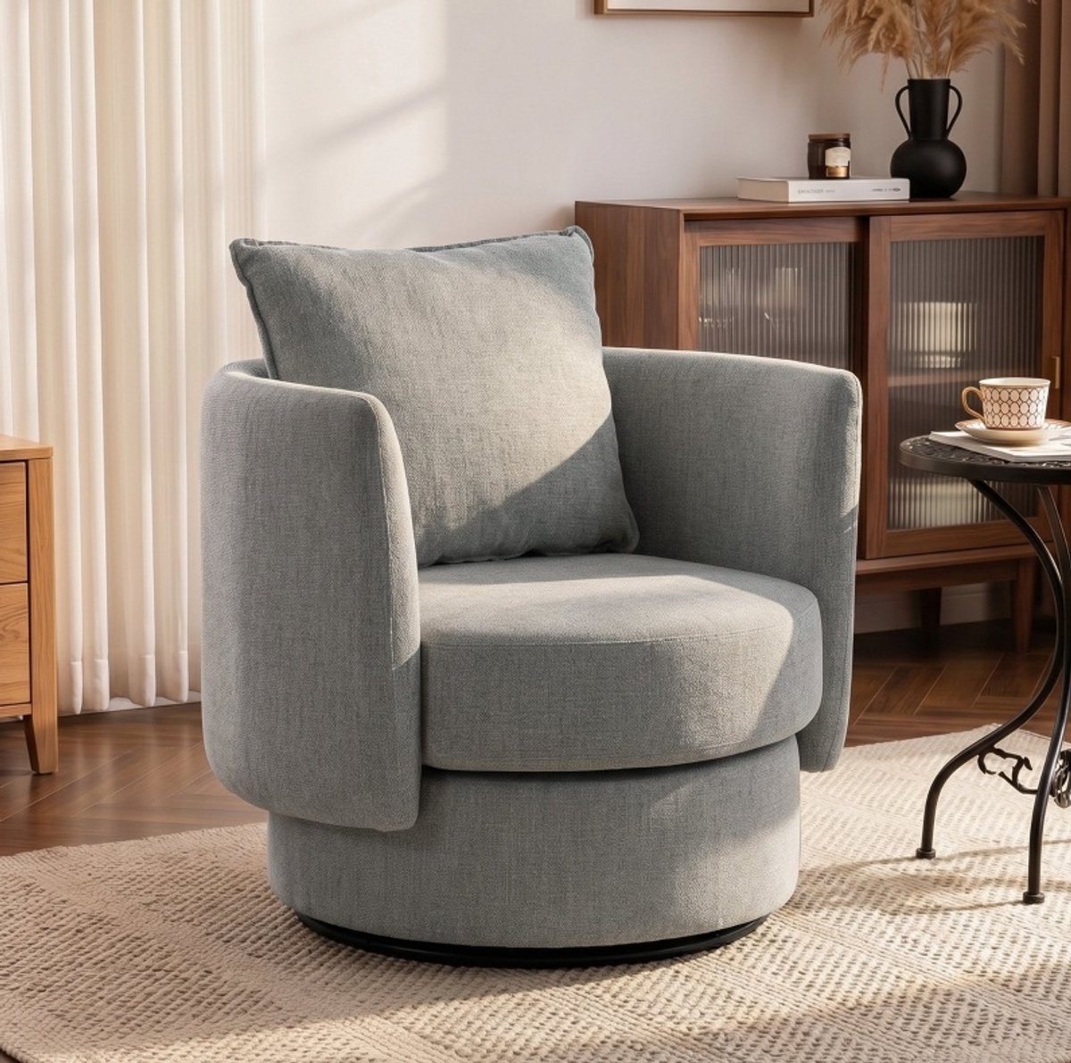 STILVORA Fauteuil 85 x 79 x 84 cm - 360 Graden Draaibaar Met Kussen En Armleuningen - Voor Woonkamer En Slaapkamer - Stof Lichtgrijs