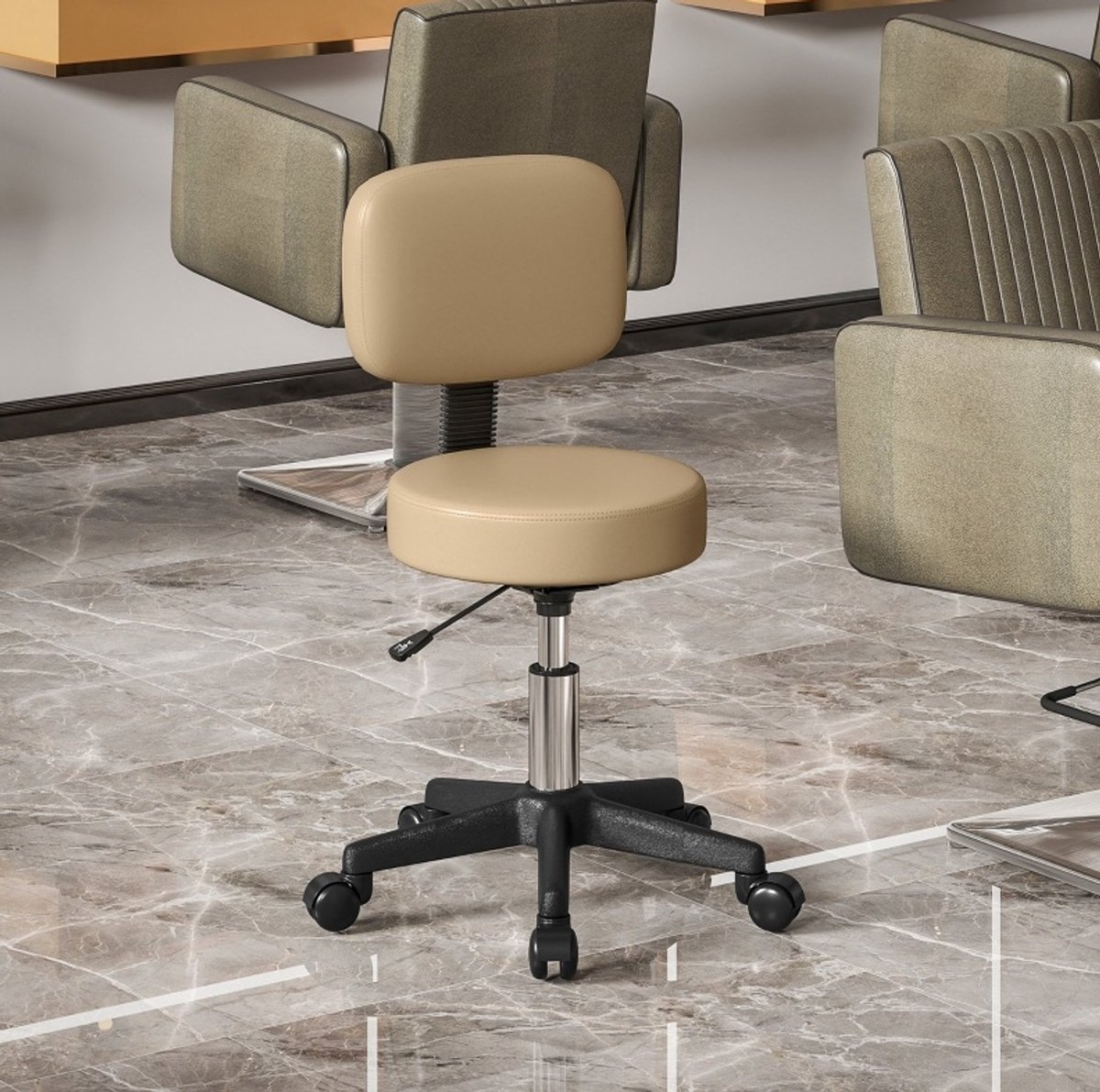 STILVORA Bureaukruk 72-84 Cm - In Hoogte Verstelbaar En 360 Graden Draaibaar Met Rugleuning - Voor Kantoor En Salon - Kunstleer - Bruin